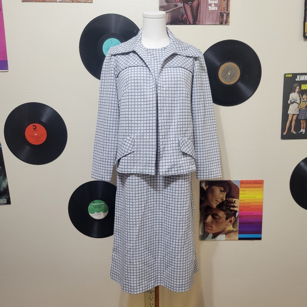 NPC Fashions | 70s Vintage Mod Gray & White Dress + Jacket